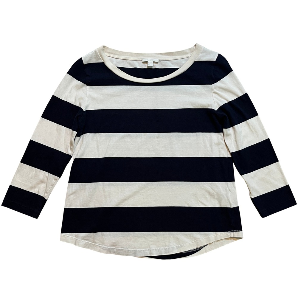 COS Striped Top Women Size S Navy White Cotton 3/4 Sleeve Scoop Neck Nautical